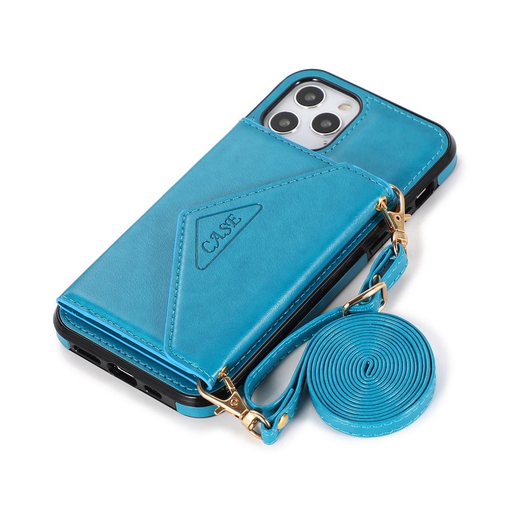 Ốp điện thoại PU kiêm ví đựng thẻ có dây đeo cho iPhone 12 Mini iPhone 11 Pro Max