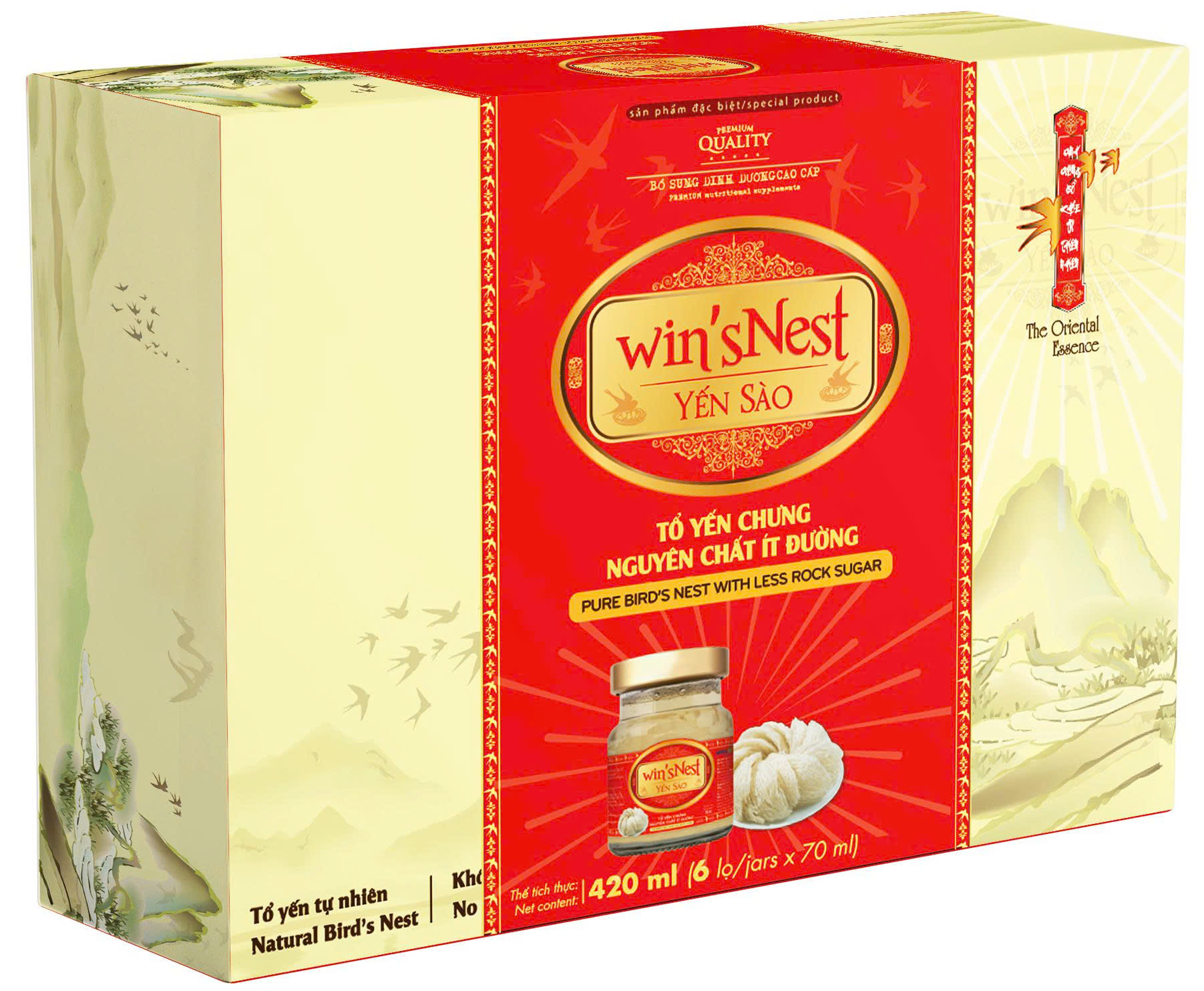 Hộp win'sNest - Tổ yến 25% (0.3g/ 70ml) chưng sẵn nguyên chất ít đường (6 lọ x 70 ml/ Hộp