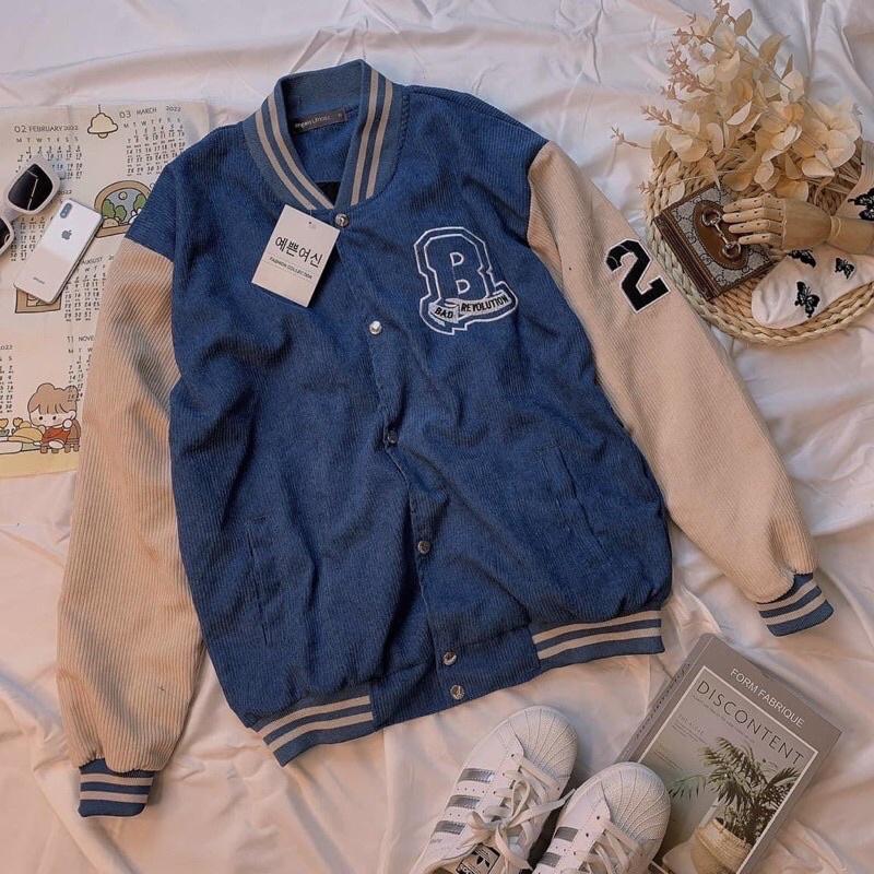Áo khoác bomber chất nhung tăm unisex, Áo jacket varsity nhung nam nữ thêu chữ  BRO