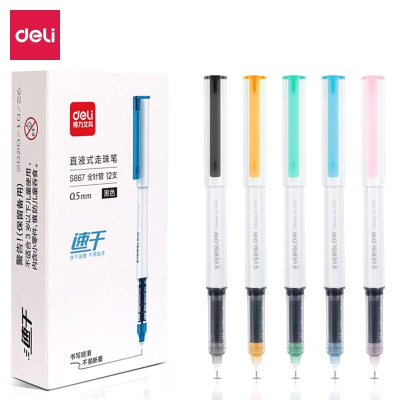 Bút gel học sinh Deli ngòi 0.5mm có kẹp bút - Đen/ Vàng/ Xanh lá/ Xanh dương/ Hồng - S867