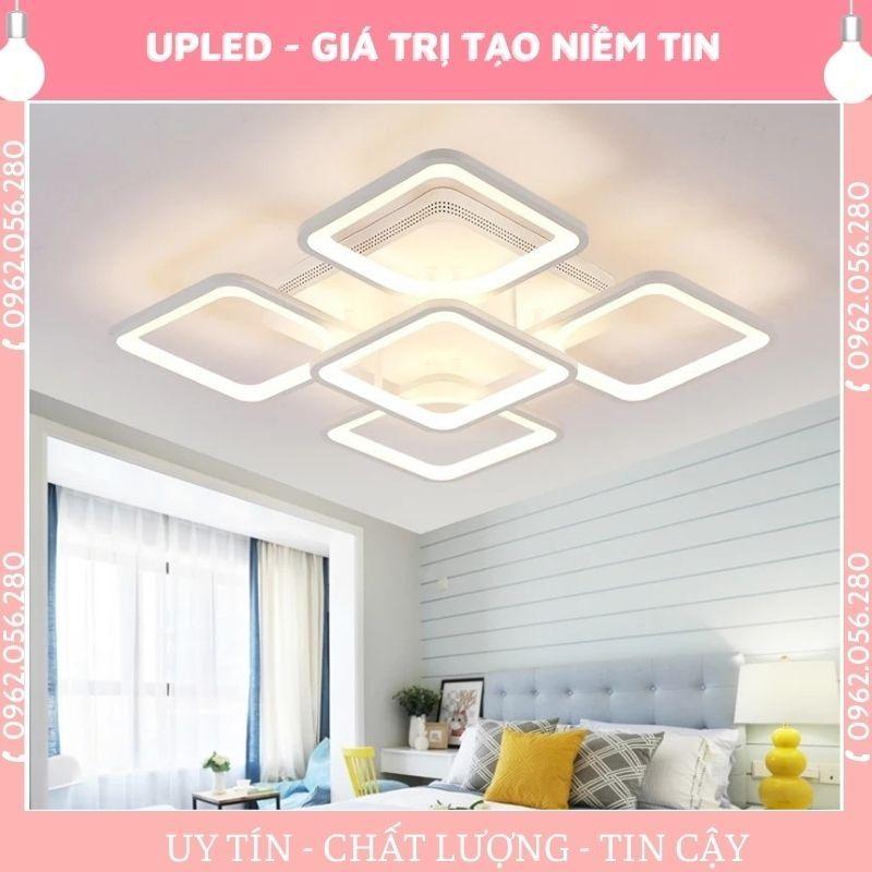 Đèn ốp trần cao cấp ô vuông 5 cánh tặng kèm điều khiển từ xa, đèn trang trí phòng khách mica bảo hành đổi mới - Upled