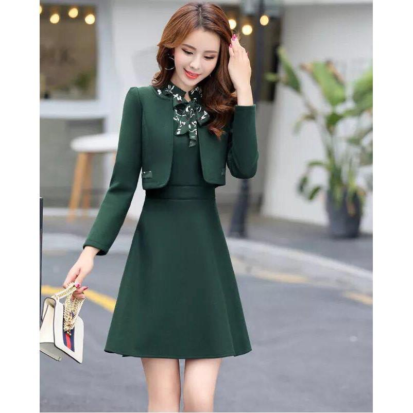 Set áo vest đầm xoè tay phối voan hoa WB33