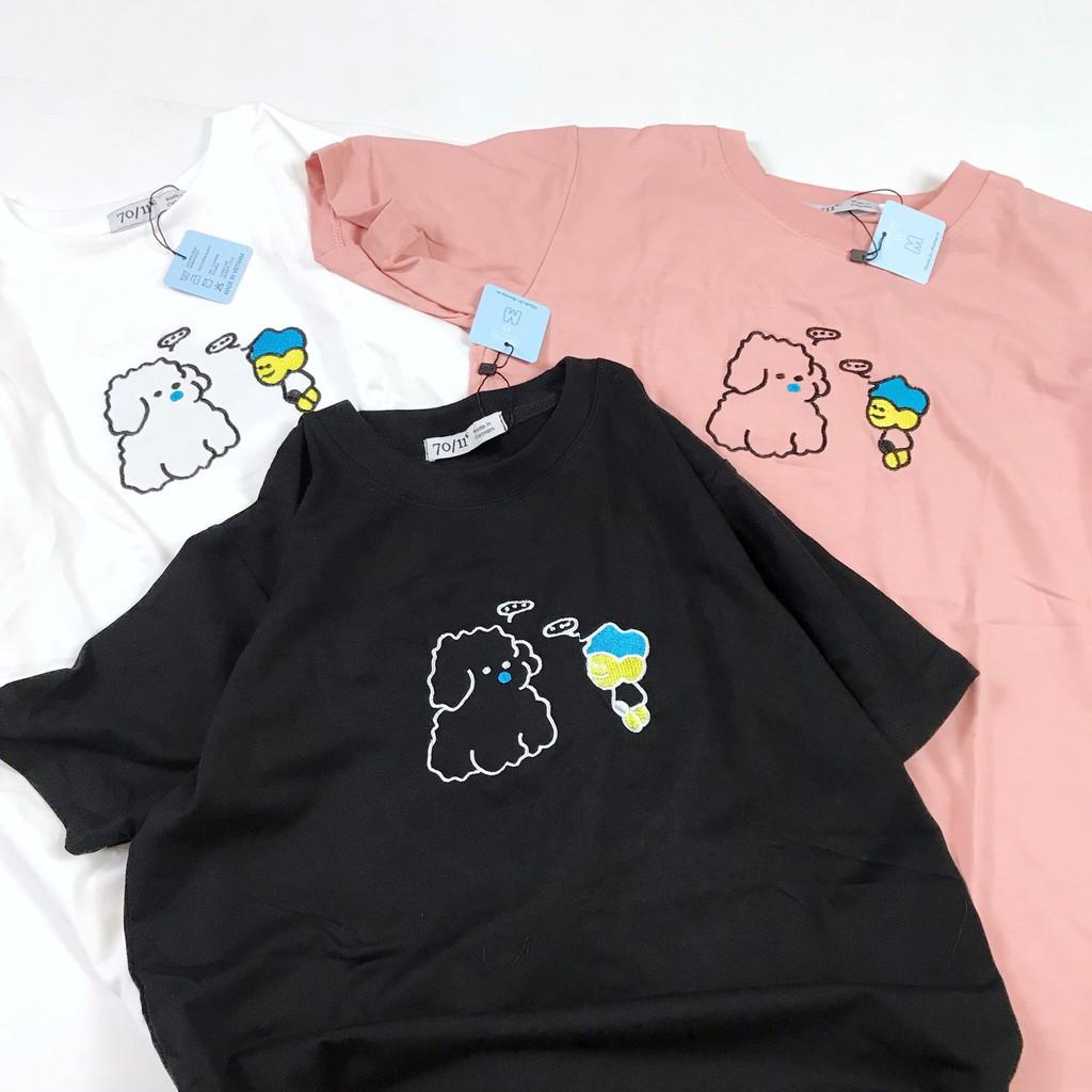 - Áo thun tay ngắn unisex THÊU CHÚ CHÓ VÀ CẬU BÉ