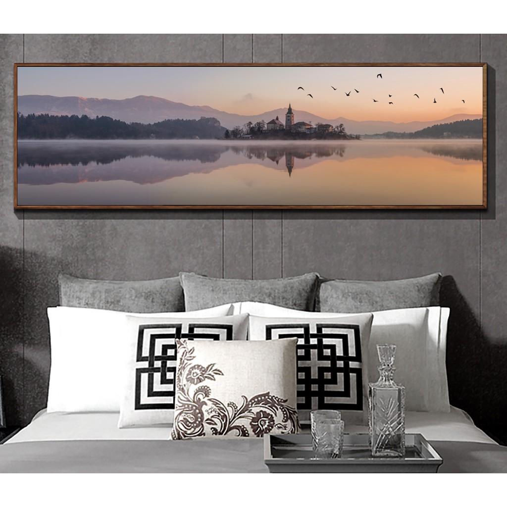 Tranh canvas treo tường phong cảnh hoàng hôn khổ ngang khung bản gỗ TTC20680 - 120 x 37 cm