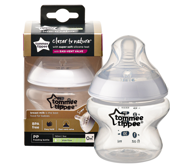 Bình sữa ty siêu mềm tự nhiên Tommee Tippee Closer to Nature 150ml, núm ty đi kèm 0-3 tháng