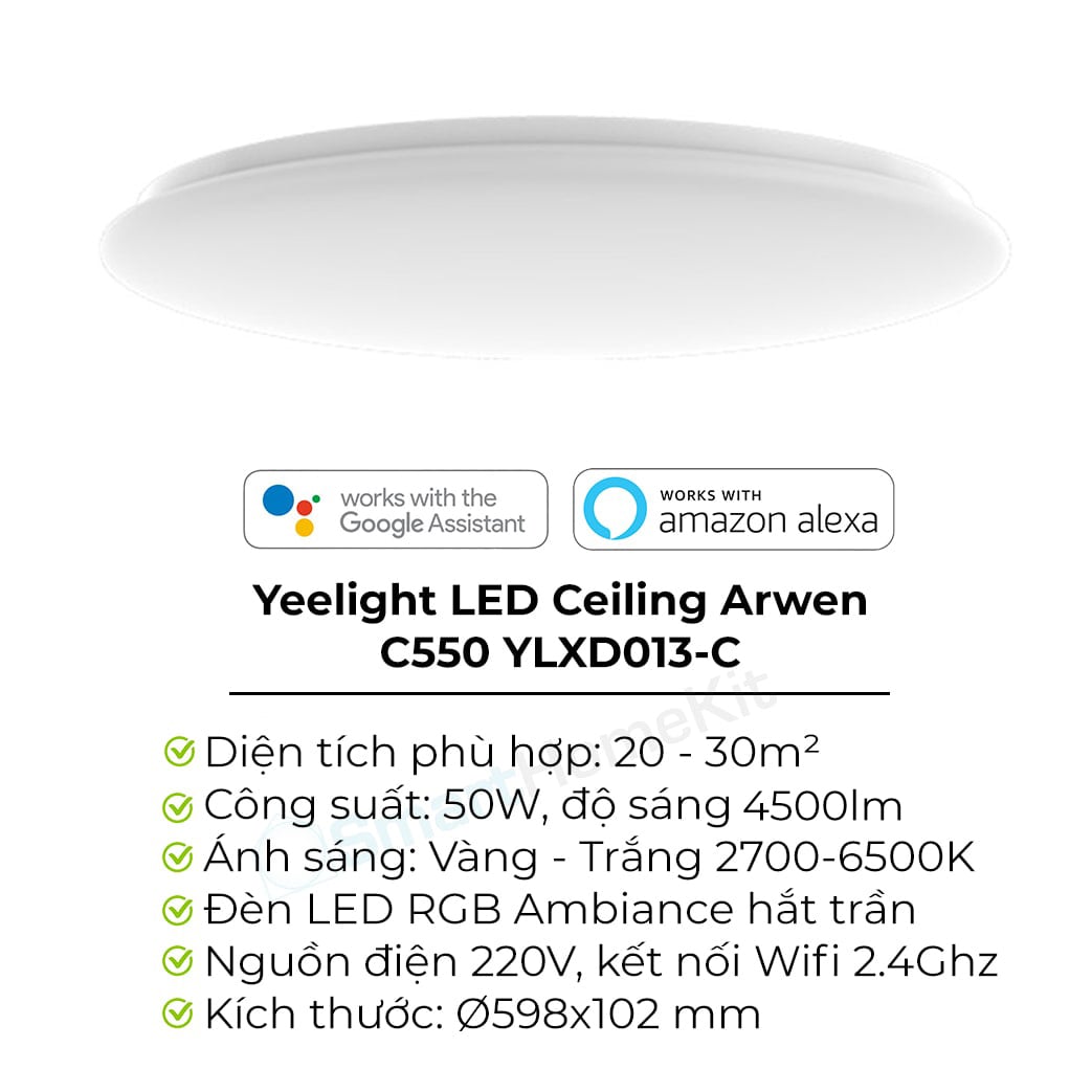 Đèn ốp trần Yeelight Arwen C-Series 450C/550C LED RGB hắt trần thông minh điều khiển bằng App - Hàng Chính Hãng