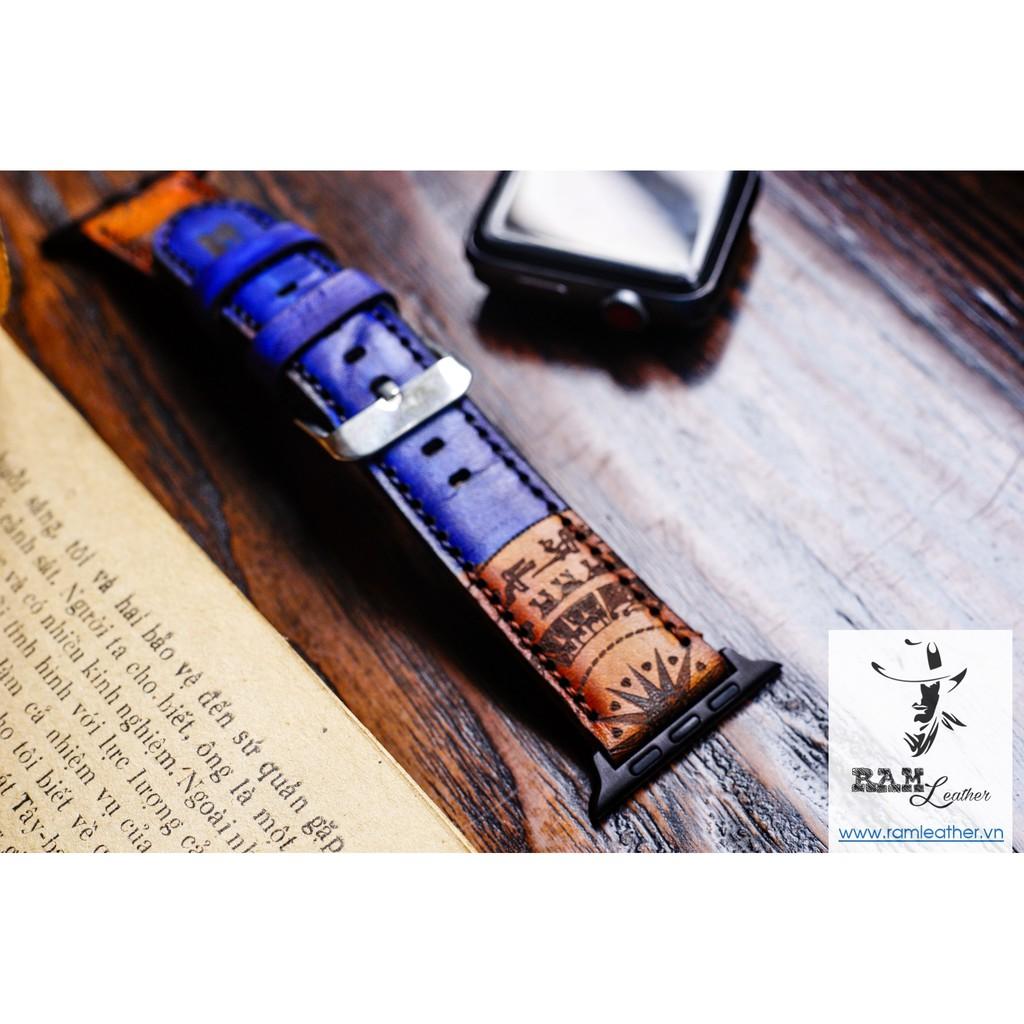 DÂY ĐỒNG HỒ TRỐNG ĐỒNG XANH NAVY - DA BÒ THẬT - CHÍNH HÃNG RAM LEATHER - ĐỦ SIZE APPLE WATCH