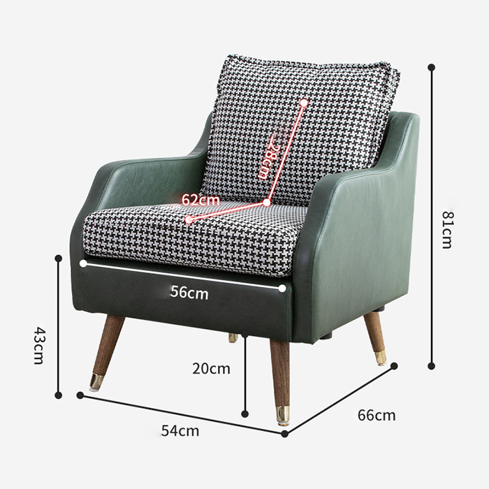 Ghế Sofa, Sofa Đơn Bọc Nỉ Da Ghế Salon Phòng Khách Chân Gỗ Phong Cách Bắc Âu Rộng 56cm