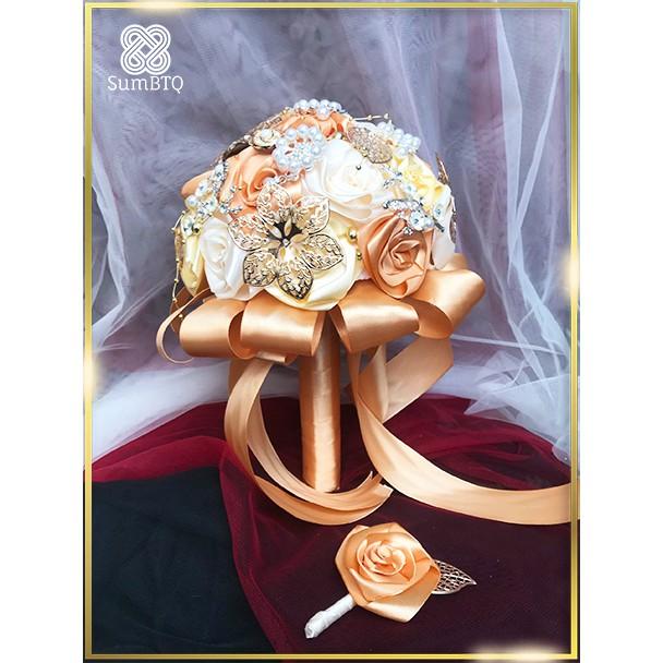 Hoa Cưới Cầm Tay Hoa Cầm Tay Cô Dâu Ruy Băng Vàng
