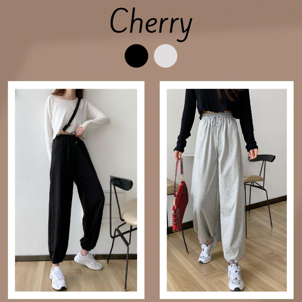 Quần jogger nữ tập yoga gym bigsize ống rộng cạp cao thể thao unisex vải da cá dày dặn có bo phong cách CHERRY T009