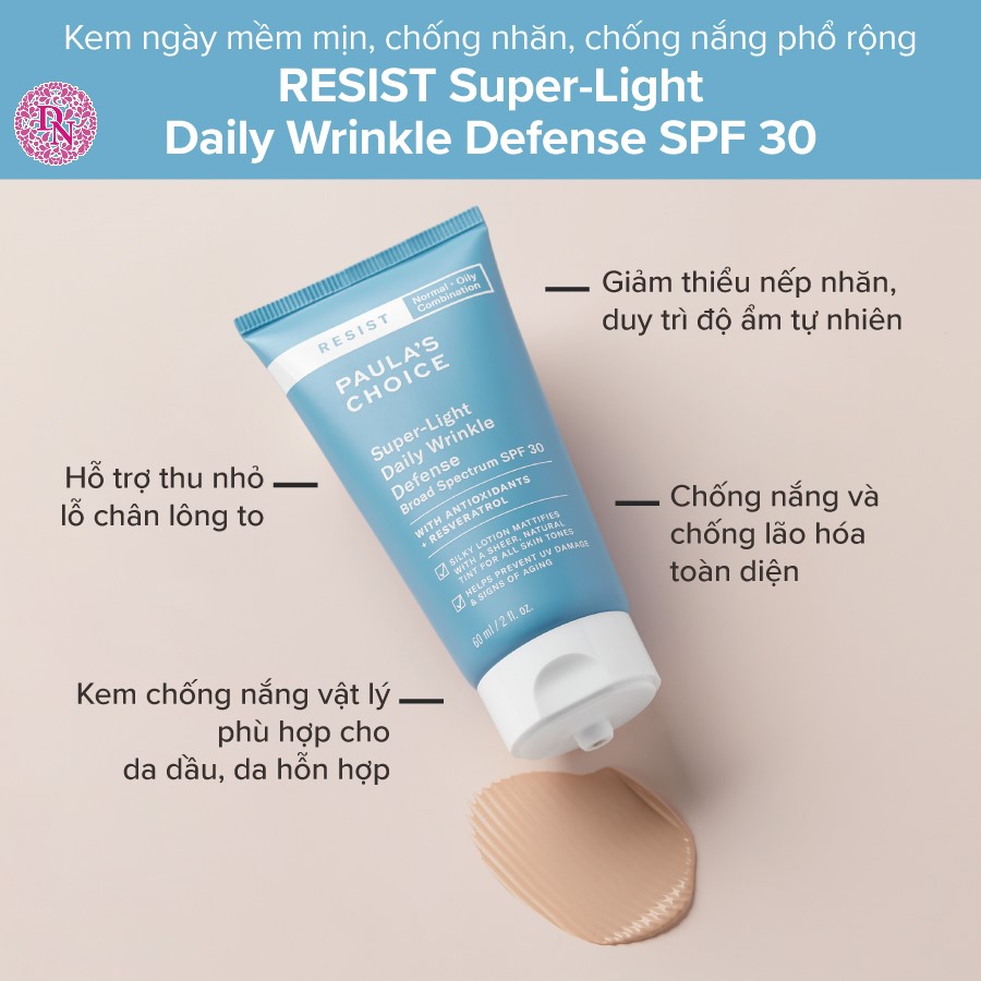 Kem Dưỡng Ban Ngày Chống Nhăn, Chống Nắng Paula's Choice Resist Super-Light Daily Wrinkle Defense SPF30 Tuýp 60ML