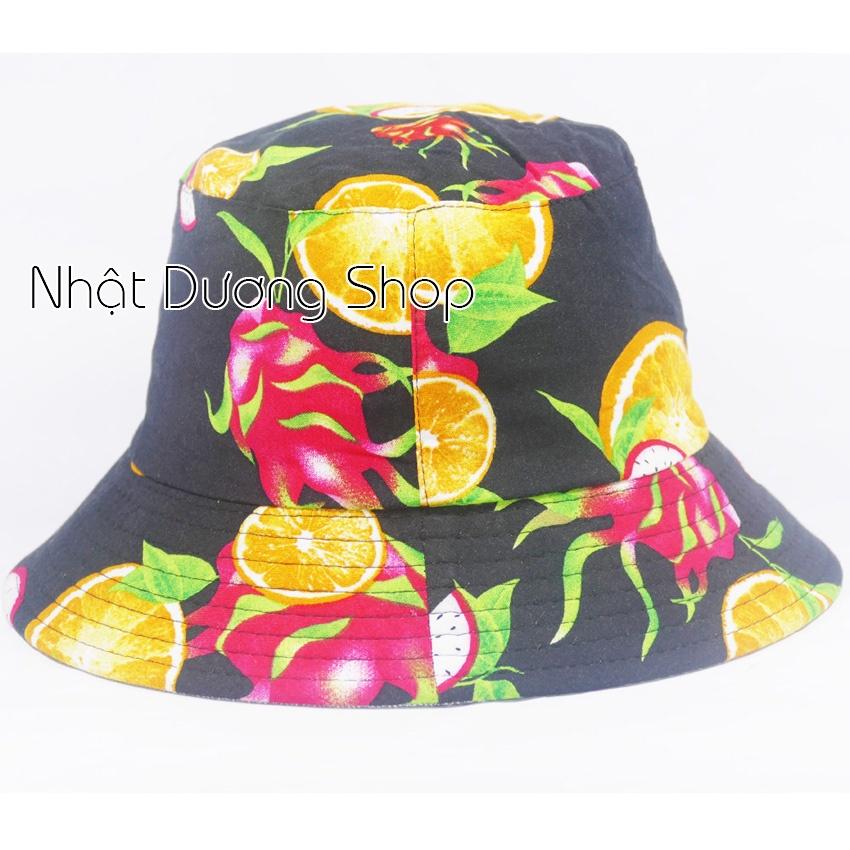 Nón bucket tai bèo hình trái cây , chất liệu vải Cotton thoáng mát size 55cm.