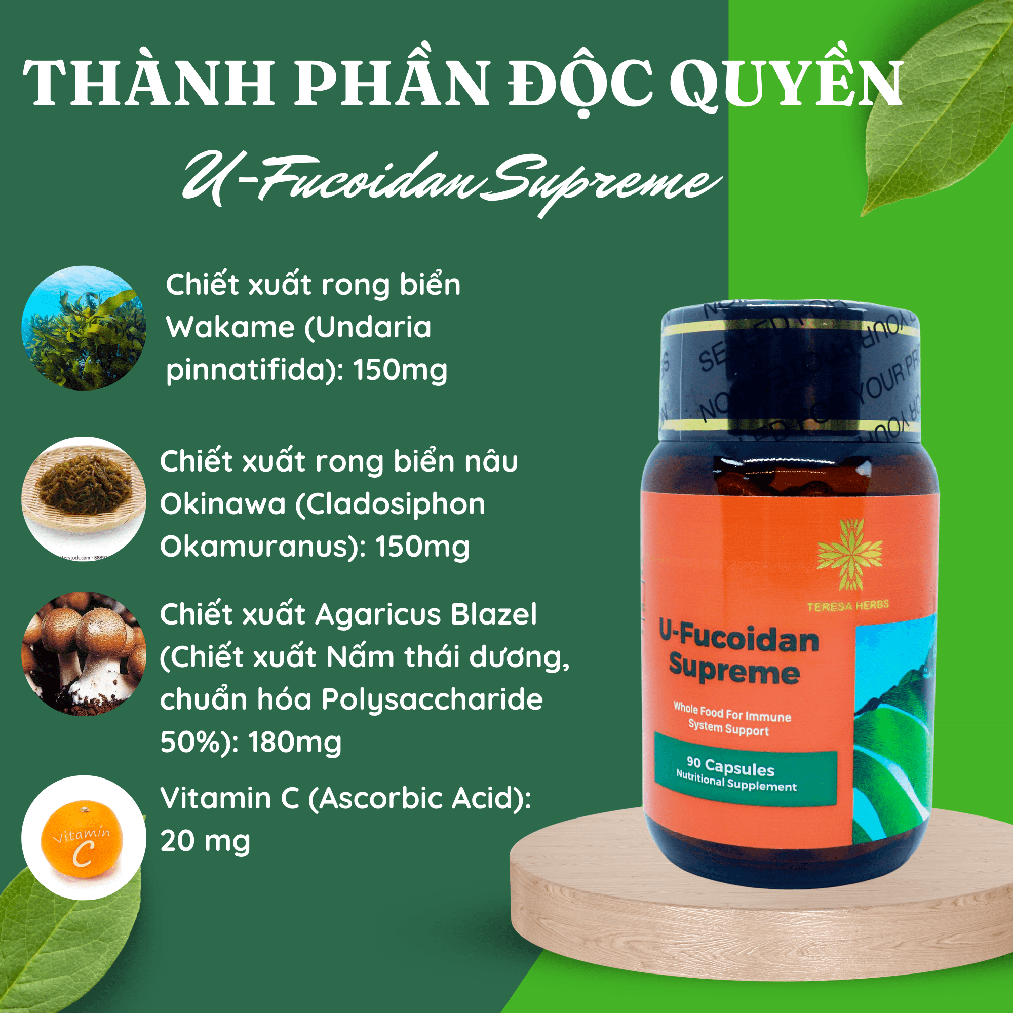 Fucoidan cao cấp Phòng và Hỗ trợ điều trị ung thư, Tăng hệ miễn dịch, tăng đề kháng Made in USA - Hộp 90 viên nang