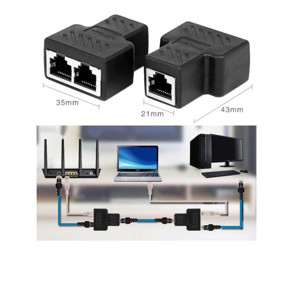 Bộ chia điện POE qua cổng mạng RJ45 1 ra 2 Màu Đen 210OL50923CM Hàng Nhập Khẩu