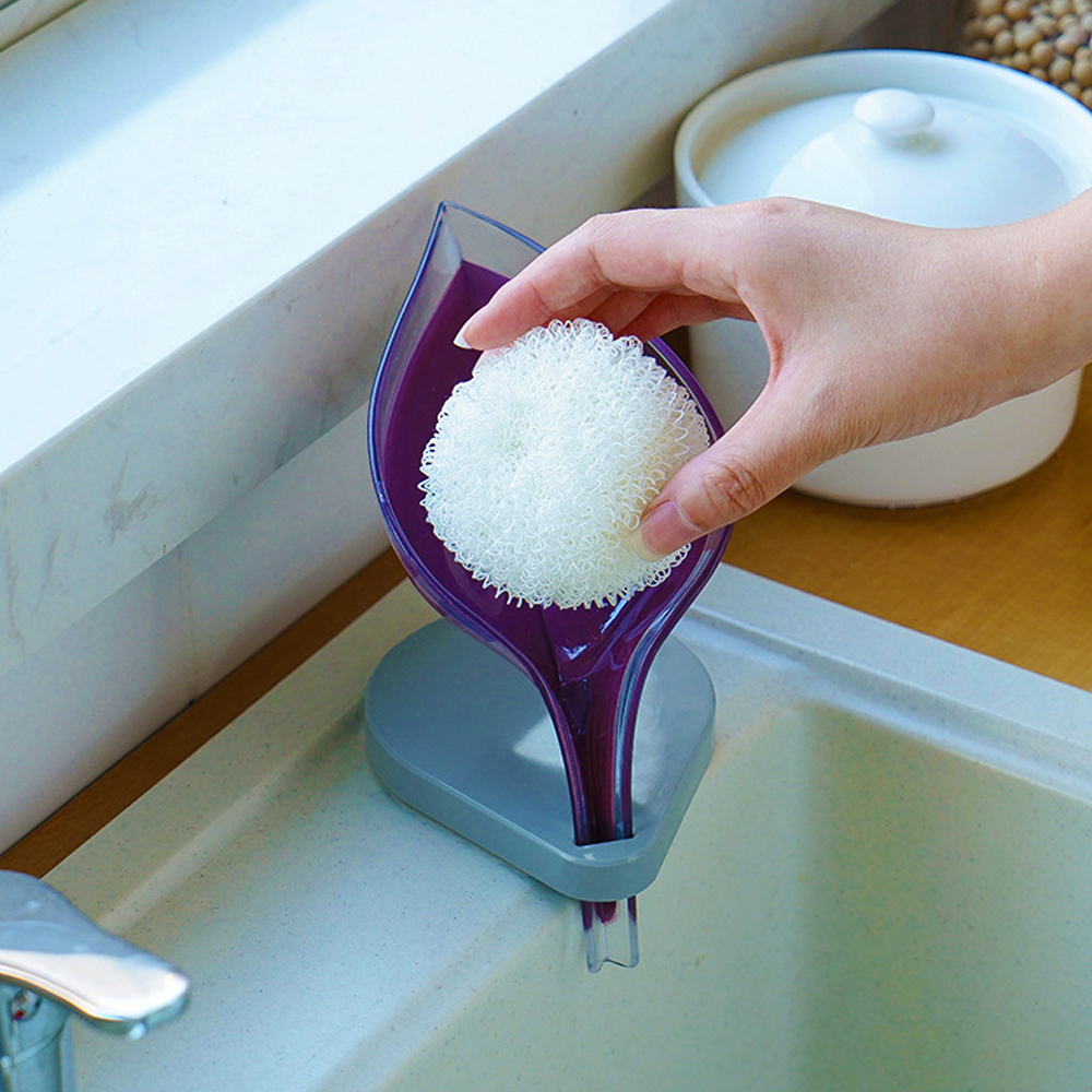 Khay đựng xà phòng, búi rửa chén bát trang trí hình lá - độc đáo
