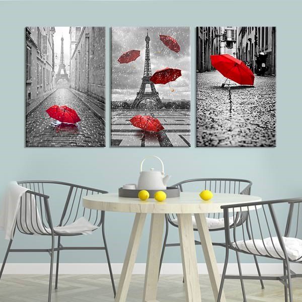 Bộ 3 Tranh Treo Tường Scandinavian Red Umbrella - W271