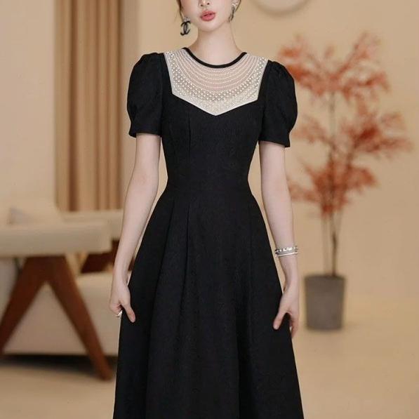 MIMI BigSize Đầm Big Size Chất Umi Hàn Dáng Xòe Phối Cổ Ngọc Sang Trọng