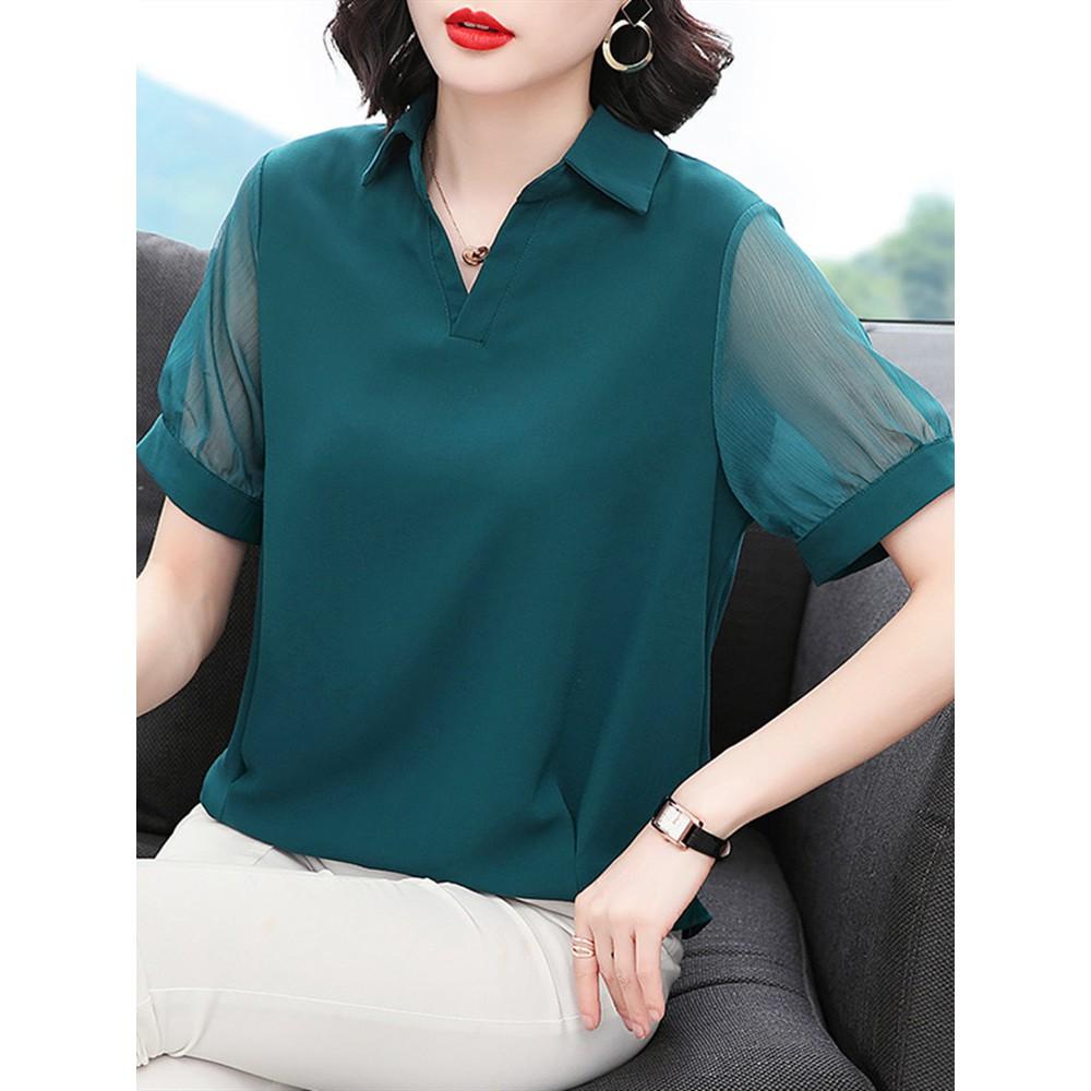 Áo Sơ Mi Nữ Trung Niên Ngắn Tay Phối Ren Thanh Lịch SM41 - Hàng Quảng Châu Cao Cấp