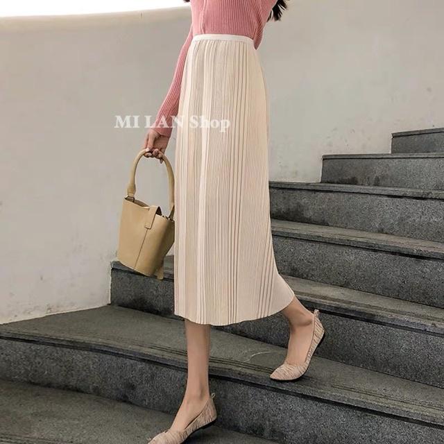 ℡Chân váy xếp li dáng dài style Hàn