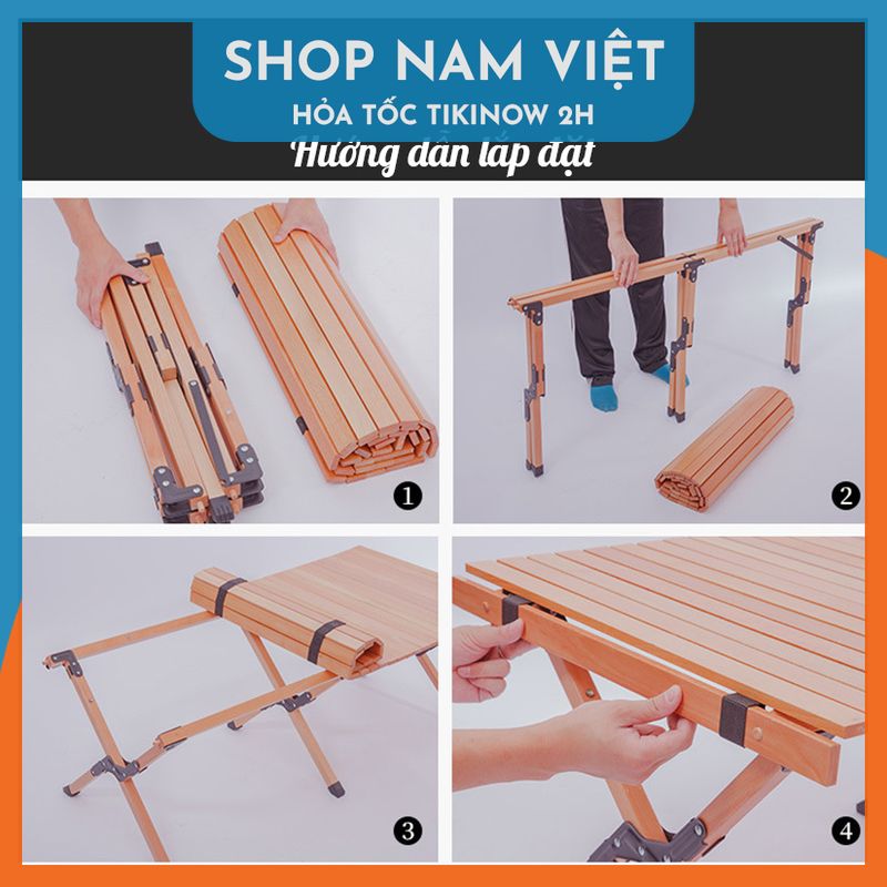 Bàn Xếp Gỗ Gấp Gọn Cho Cắm Trại, Dã Ngoại