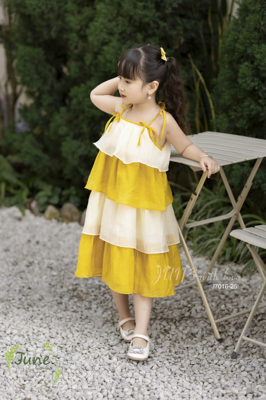 Váy 2 dây cho bé gái 1-10 tuổi nhiều tầng phối màu hàng thiết kế vải tơ nhẹ thoáng mát thấm hút mồ hôi