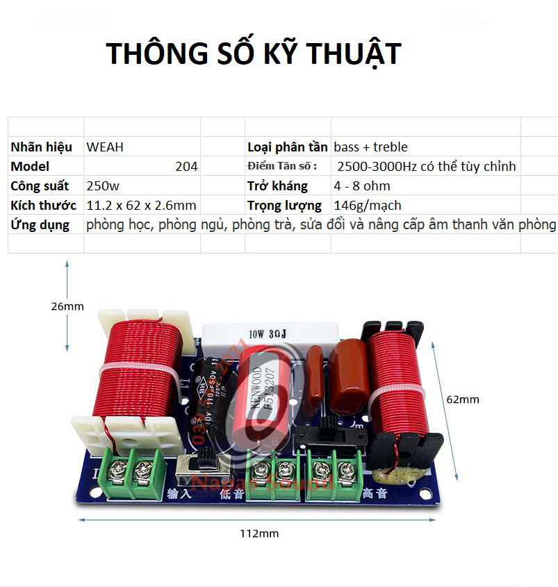 MẠCH PHÂN TẦN 2 LOA ĐA NĂNG WEAH204 - CHỈNH ĐƯỢC ÂM BASS TRÉP - PHÂN TẦN LOA BOOKSHELF