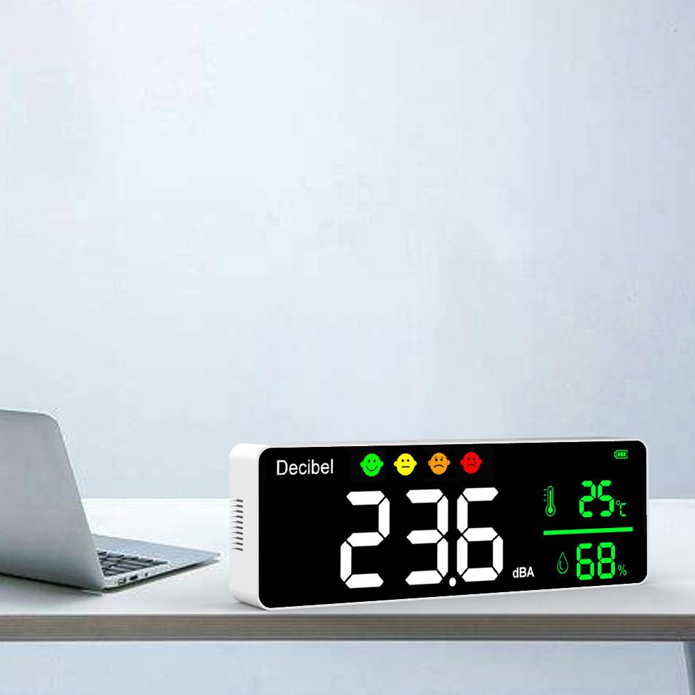Noise Measuring Instrument Digital Decibel Sound Meter Temperature Meter Humidity Meter 3-in-1 Detector Indoor Wall Mounted Large Screen Tester