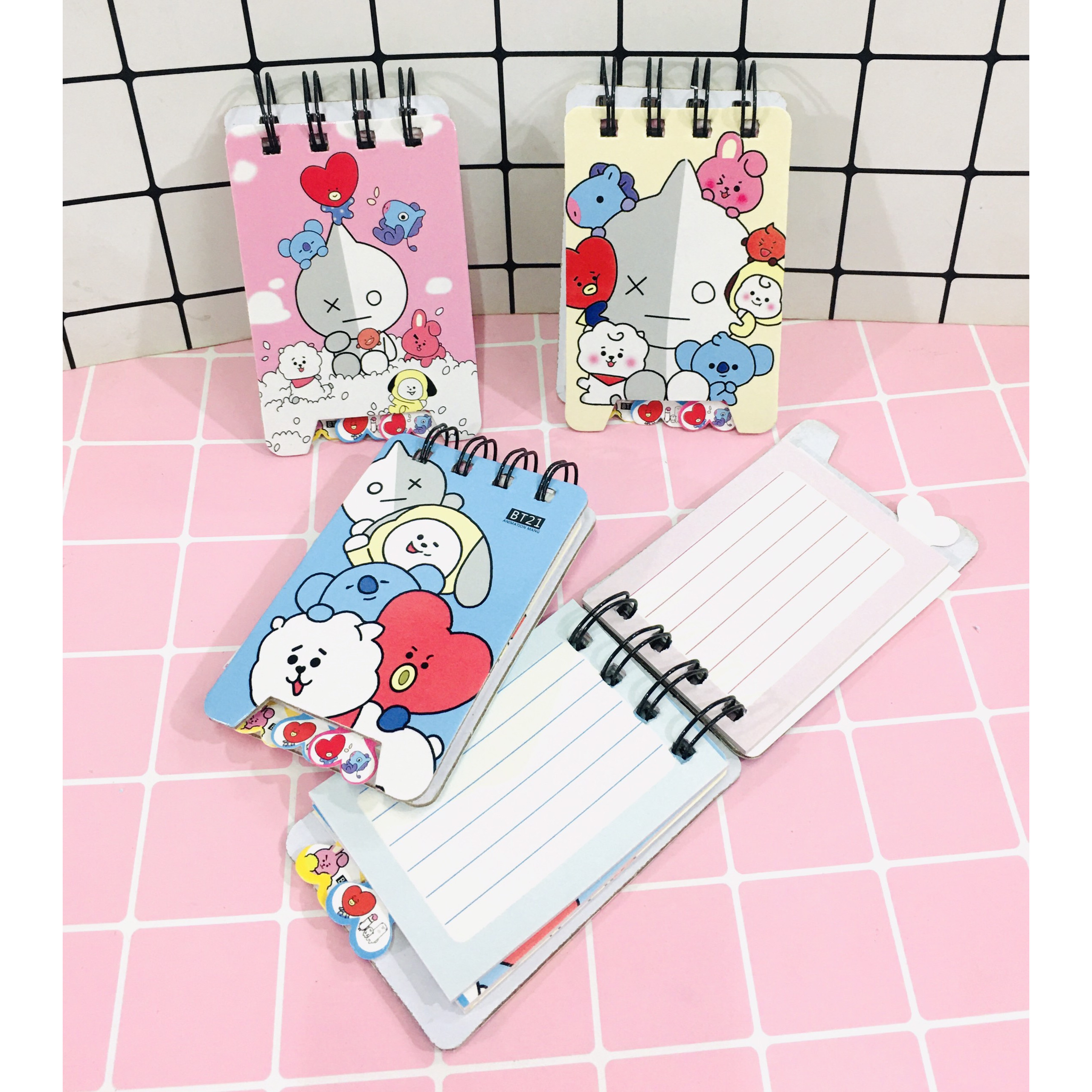 Set 3 sổ BT21 BTS gáy xoán cute 6.2cm x 9.5cm