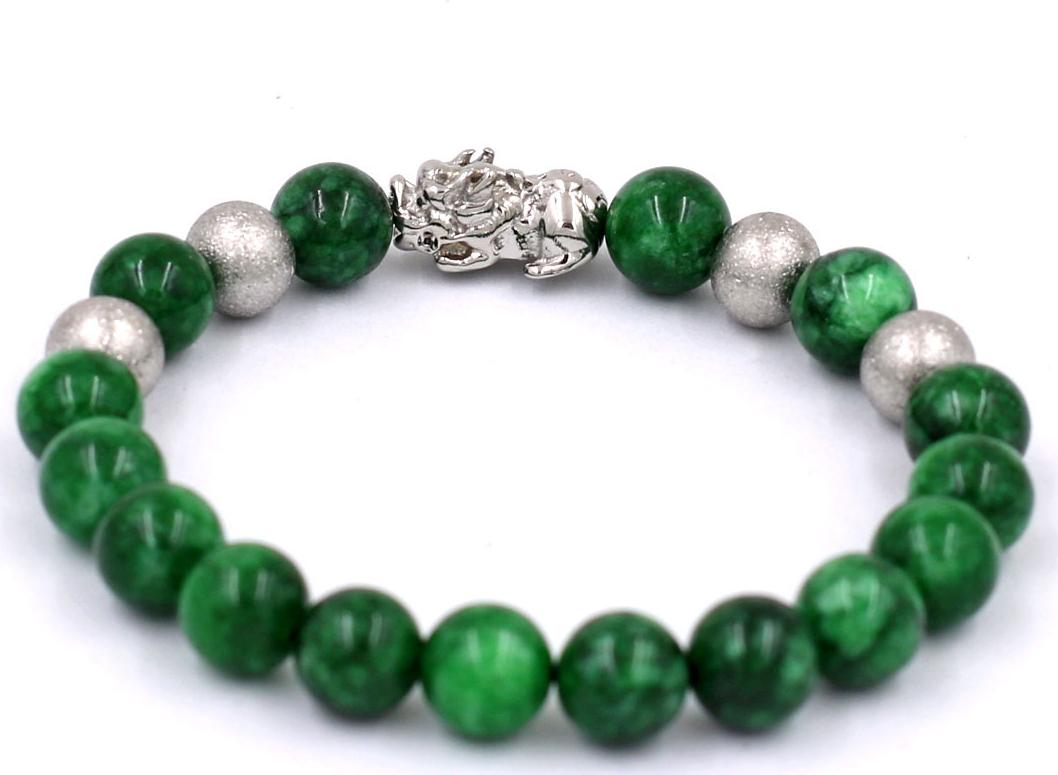 Vòng đeo tay Tỳ hưu inox trắng - Chuỗi cẩm thạch đông ninh 8 ly VCTDNTHTB8 - Vòng tay phong thủy