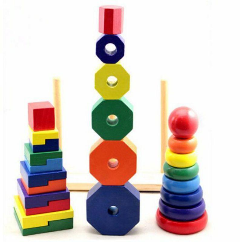 Đồ chơi tháp chồng 3 cọc gỗ Montessori loại to - đồ chơi phát triển trí tuệ