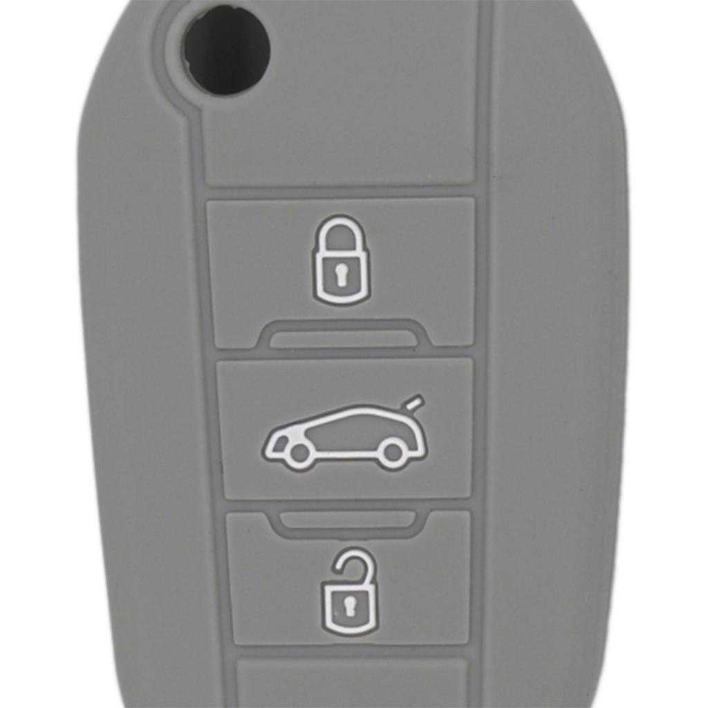 Silicone Car Key Case for Folding Remote Key Fob Case Shell 3 Buttons Gray