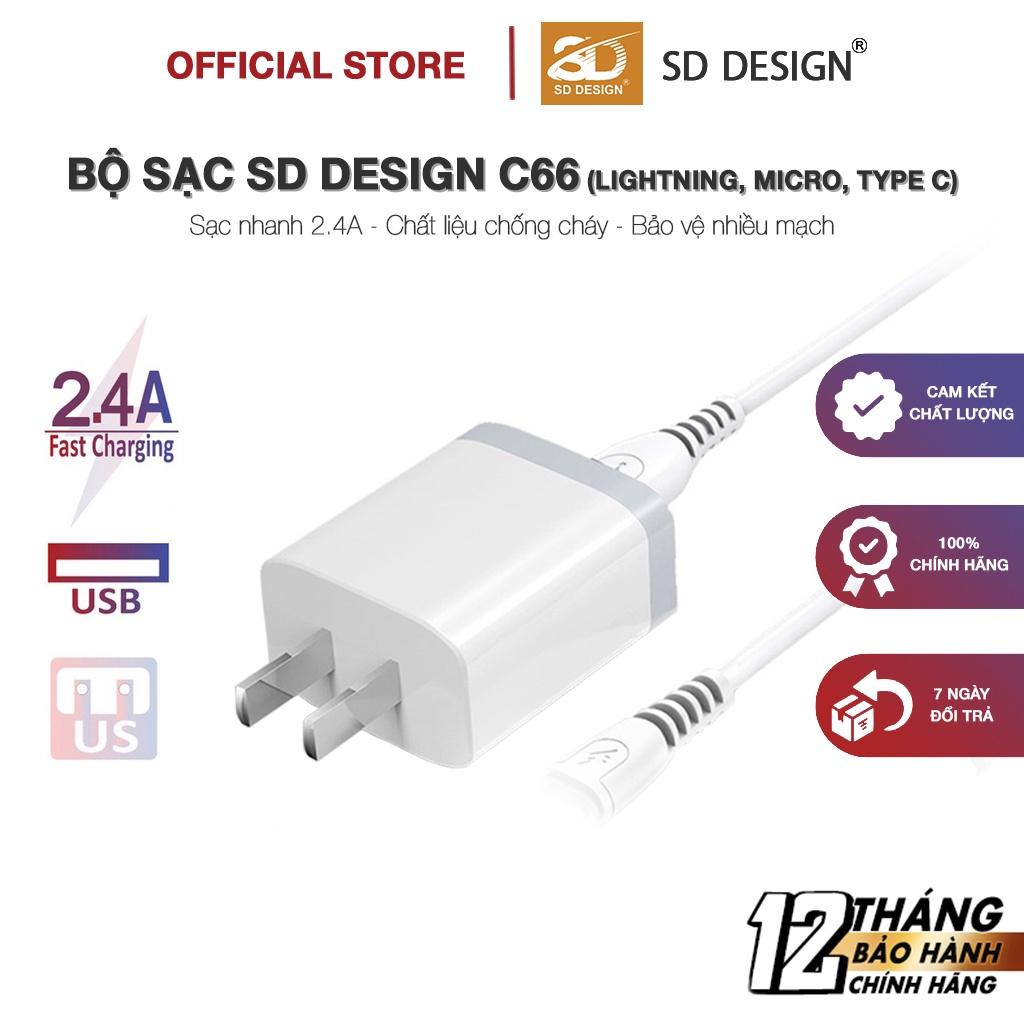 Bộ Củ Sạc Nhanh C66 SD DESIGN ,Bộ Cốc Sạc đầu Micro Type-C dây cáp dài 1m