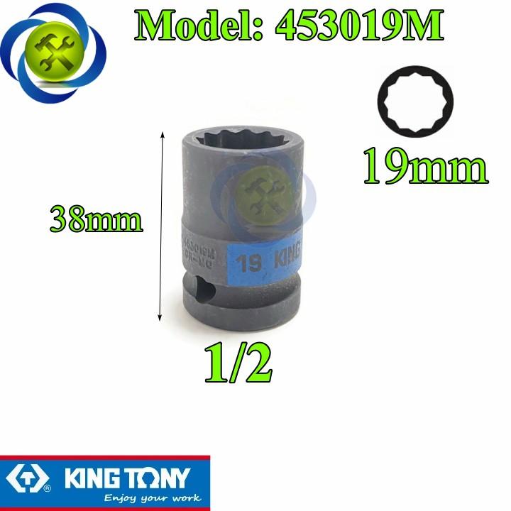 Tuýp 19mm 1/2 Kingtony 453019M loại ngắn 12 cạnh màu đen