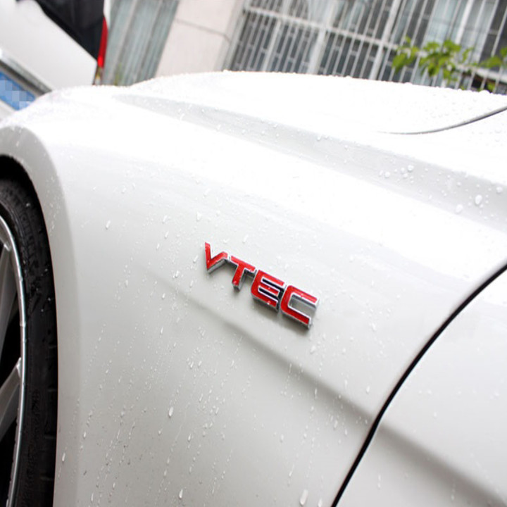 Decal tem chữ inox VTEC dán đuôi xe ô tô