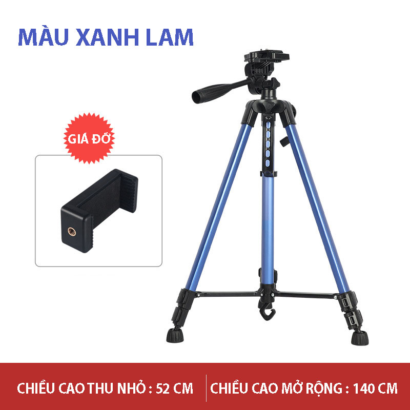 Gậy 3 Chân Máy Ảnh Chụp Hình Selfie Tự Sướng Tripod Floveme 3366 - 03 cách xoay, 360 độ - Cao 150cm Kèm Giá Đở Điện Thoại -  Hàng chính hãng