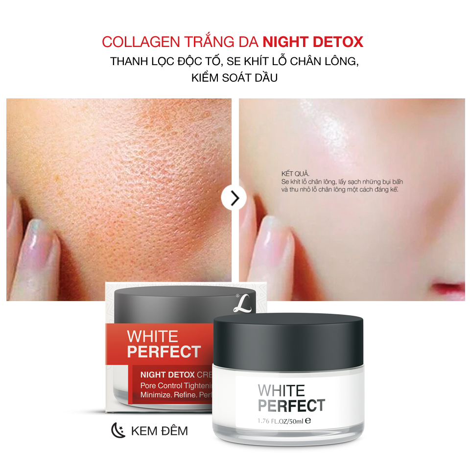 COLLAGEN SKIN WHITE DƯỠNG TRẮNG THANH LỌC ĐỘC TỐ, SE KHÍT CHÂN LÔNG 50ml - KEM ĐÊM LANGCE