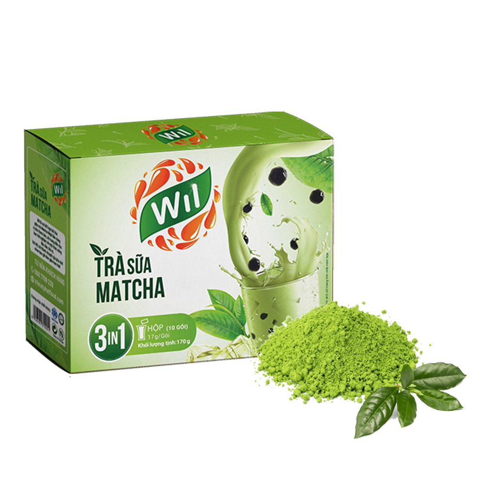 Trà sữa hòa tan matcha Wil 3 in 1 bổ sung năng lượng giải khát hộp 170g (10 gói x 17g)