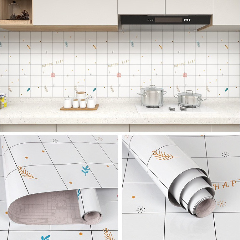 CUỘN 3 mét dài Decal dán bếp tráng nhôm cách nhiệt mẫu HAPPY LIFE khổ 60cm