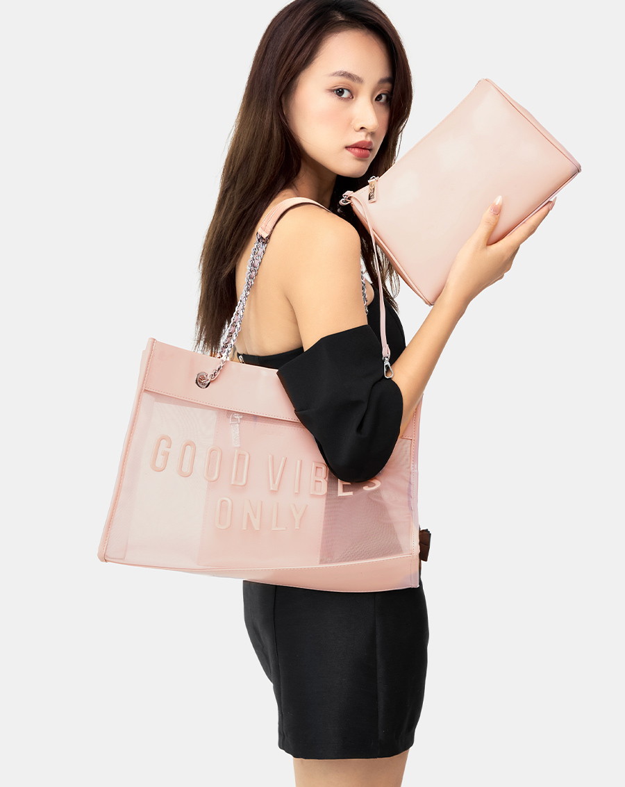 Túi Xách Nữ Thời Trang JUNO Cỡ Lớn Tote Bag Phối Lưới Xuyên Thấu TXL092