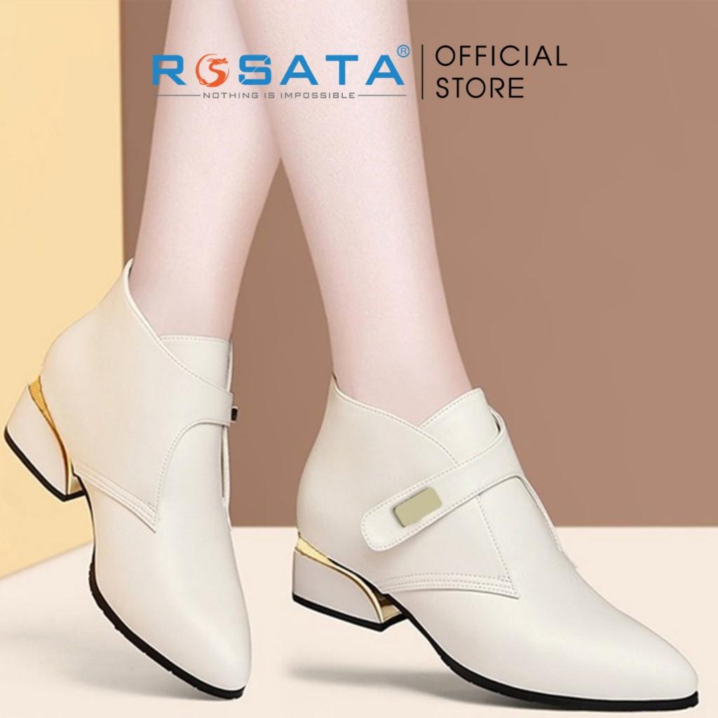 Giày boot nữ ROSATA RO308 bốt thời trang cổ thấp phong cách hàn quốc cao cấp da Pu loại 1 mềm mại khóa dán đế cao 4 phân - Đen
