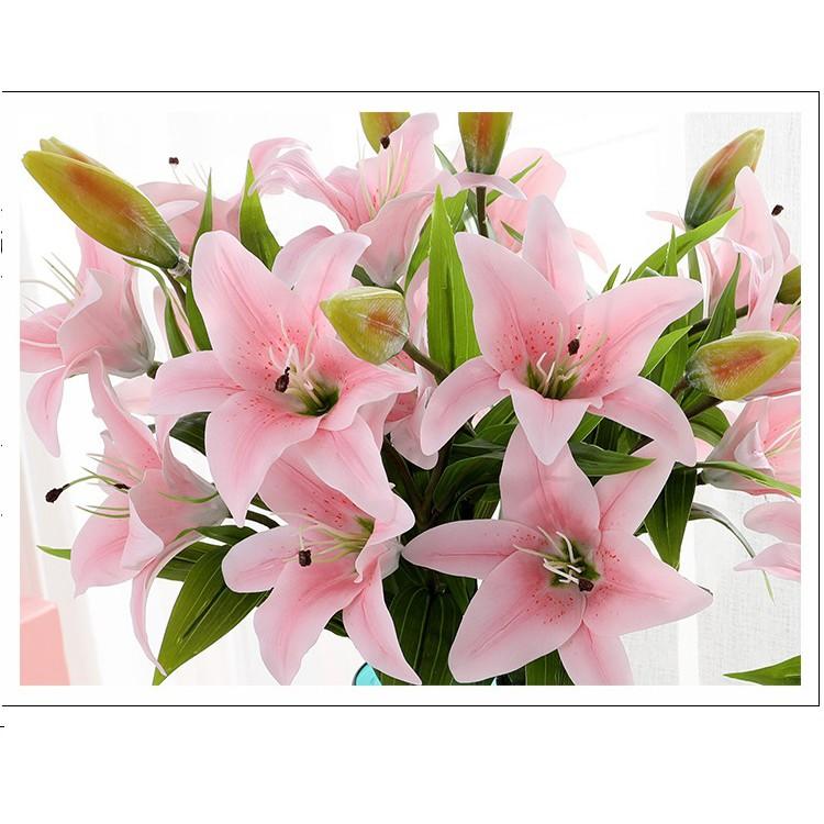 Hoa Giả Lụa - HOA LY HOA LILY PHỦ SÁP CAO CẤP Dài 77cm