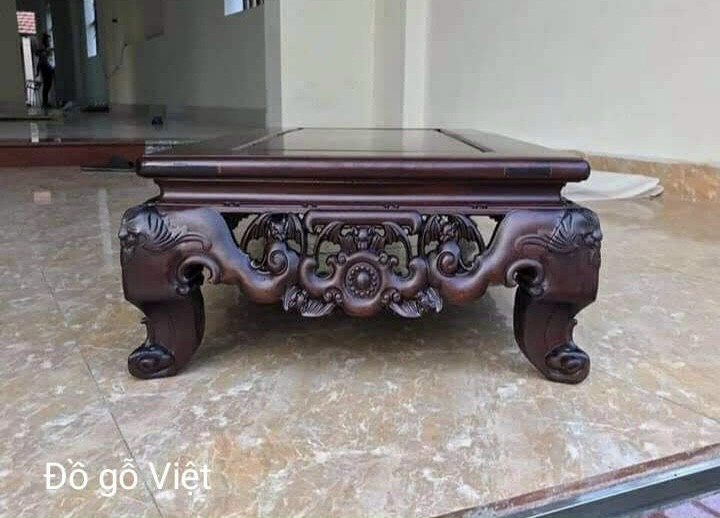 Bàn trà chạm khánh phúc 95x45x23cm gỗ gụ