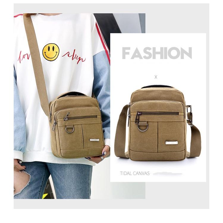 Túi Đeo Chéo Mini Bag Nam nữ Unisex đựng Ipad Mini Vải Canvas Nhập Khẩu Màu Đen/Kaki T24 - Kaki