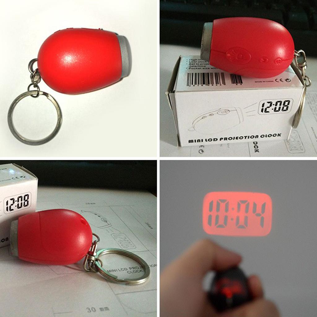 Mini Tiny Portable LCD Projector Digital Clock Projection Key Ring Surface