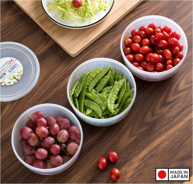 Bộ 3 hộp đựng thực phẩm sạch , đồ khô loại tròn có nắp 1.3L - Hàng nội địa Nhật