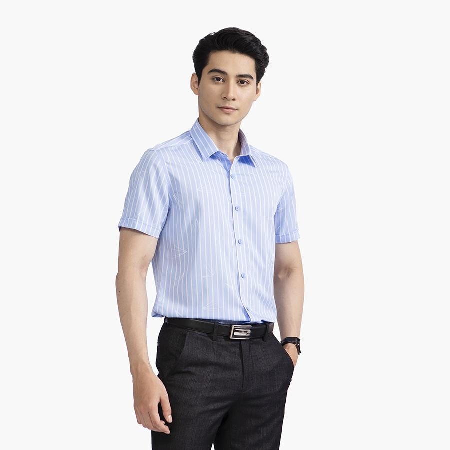 Áo sơ mi nam ngắn tay ARISTINO phom Slim fit vừa vặn, họa tiết xanh kẻ trắng trẻ trung, thời thượng - ASS337S2