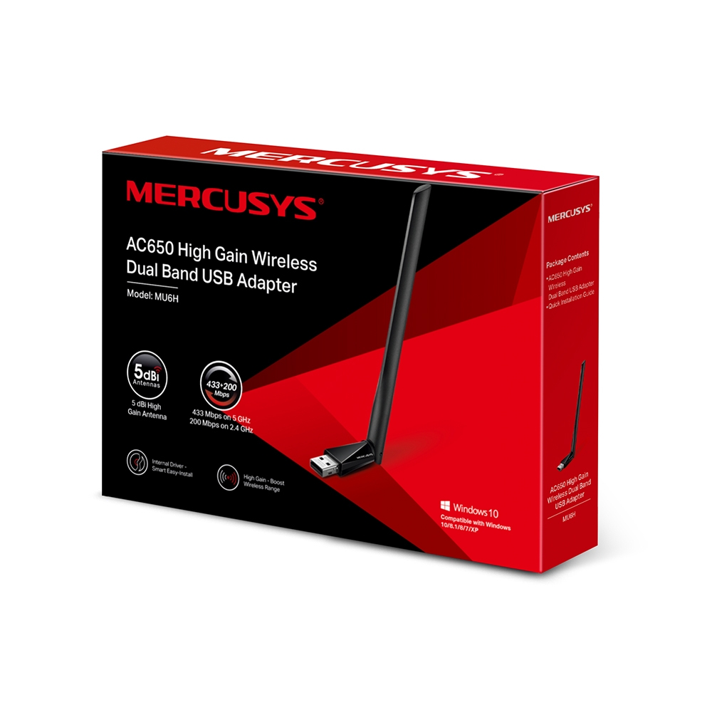 Bộ Chuyển Đổi USB Wifi MERCUSYS MU6H Băng Tần Kép Độ Lợi Cao AC 650Mbps - Hàng Chính Hãng