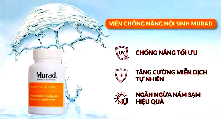 Viên uống chống nắng nội sinh Murad Hộp 60v, chiết xuất từ quả lựu, giúp bảo vệ da khỏi tác động của tia tử ngoại, làm sáng, mịn da, mang lại làn da tươi trẻ, khỏe mẫu mới