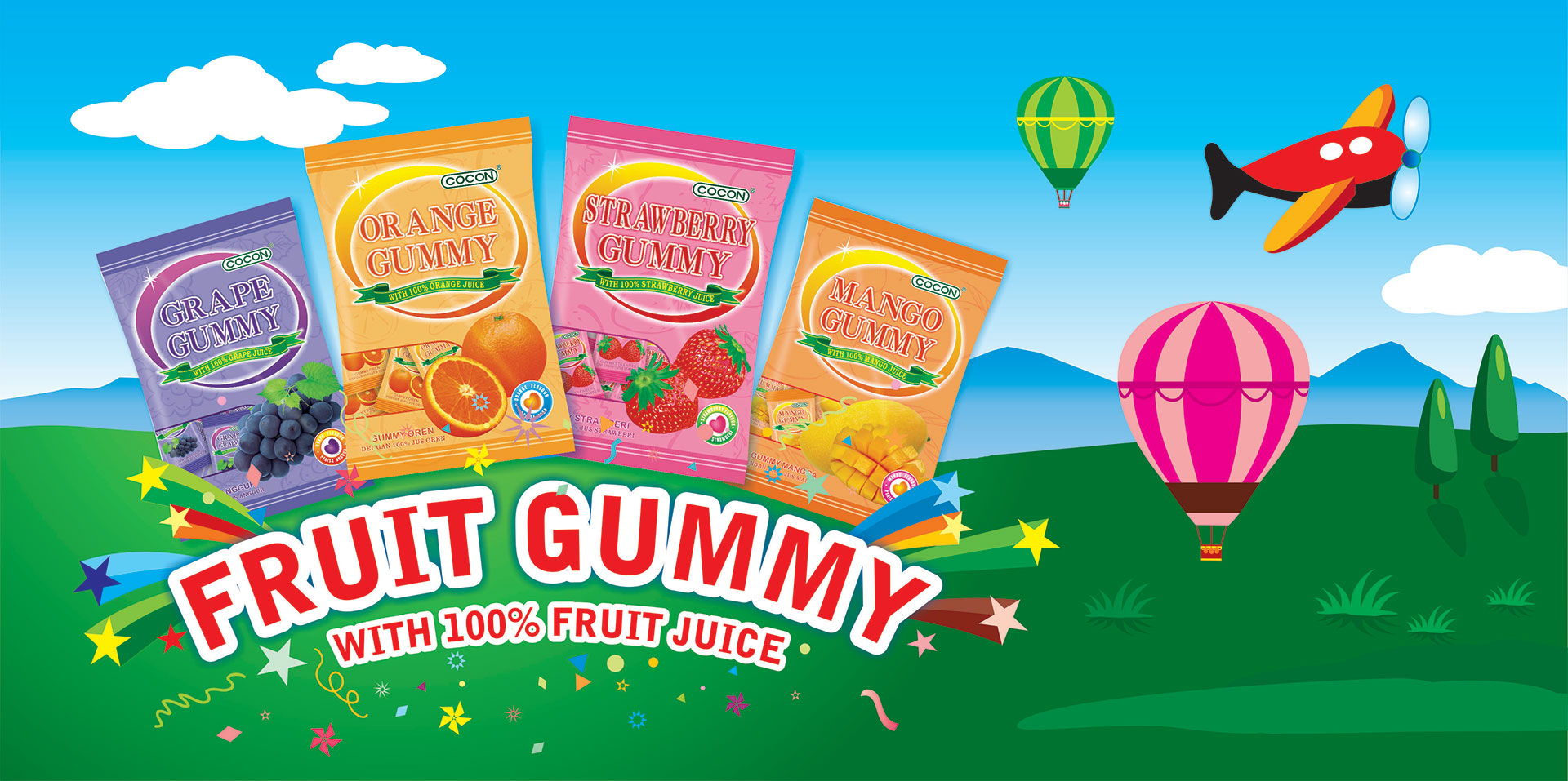 KẸO DẺO HƯƠNG TRÁI CÂY TỔNG HỢP COCON - COCON MIXED GUMMY WITH FRUIT JUICE (Gói 100gr)