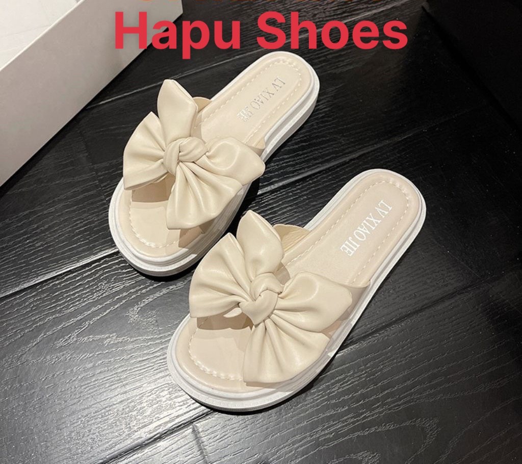 Dép thời trang nữ thắt nơ 4 cánh HAPU SHOES, dép đế bánh mì 3 phân phong cách